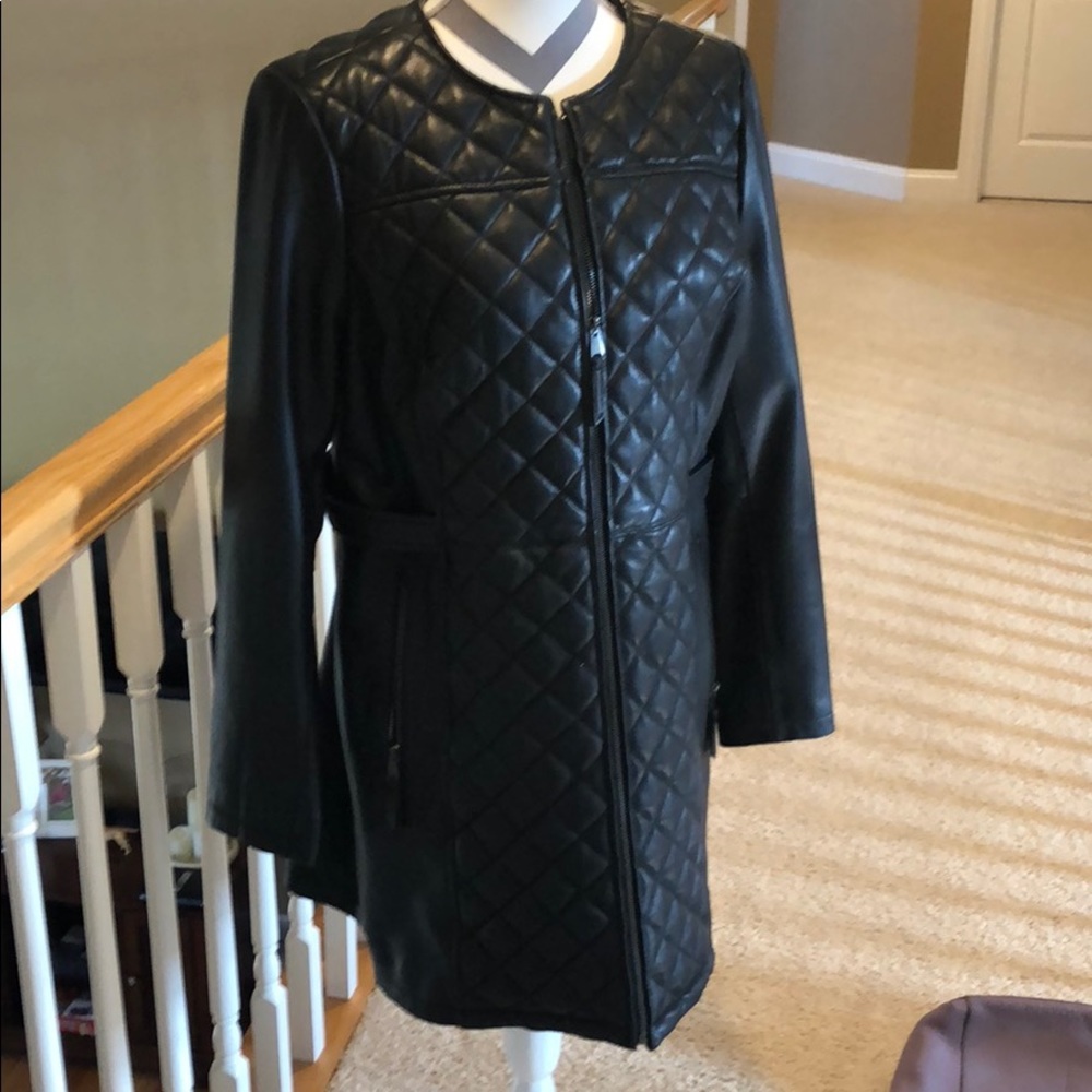 Jones of New York Black long faux leather coat